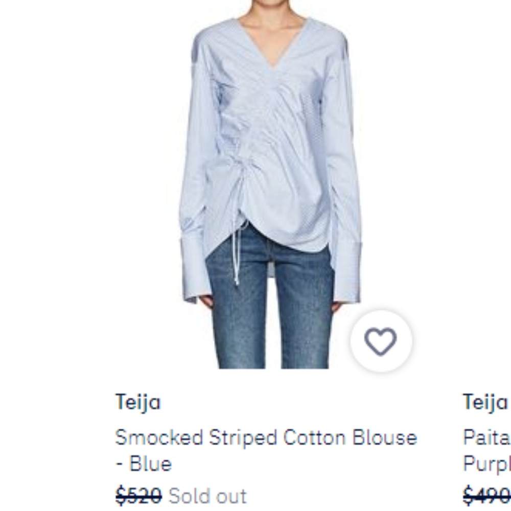 Teija Women's Blue Smocked Striped Cotton Blouse - Picture 8 of 8